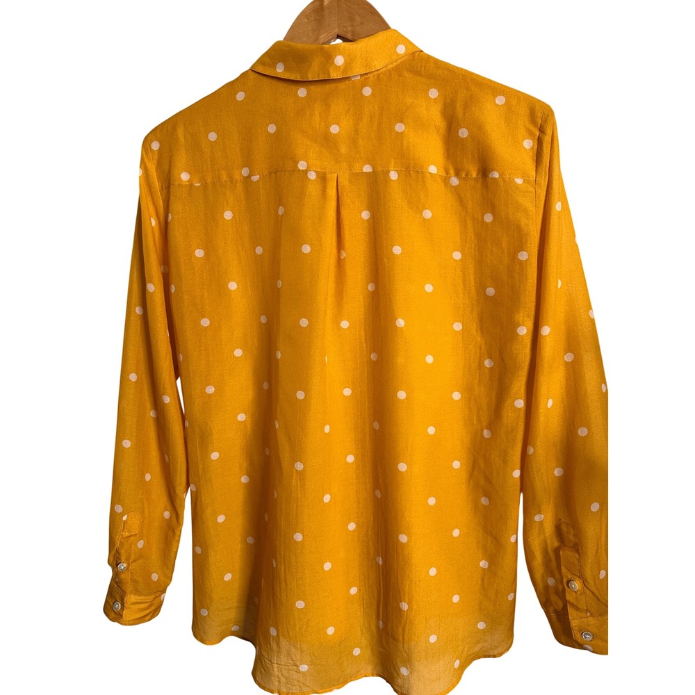 SEZANE Size 42 8-10 Shirt Mustard Yellow Polka Dot Silk Cotton Button Down - Picture 2 of 7